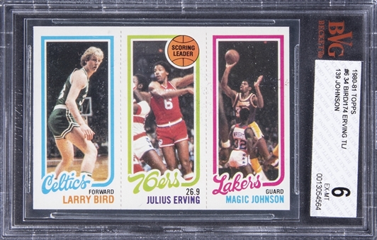 1980-81 Topps #6 Larry Bird/Magic Johnson Rookie Card w/Julius Erving - BVG EX-MT 6